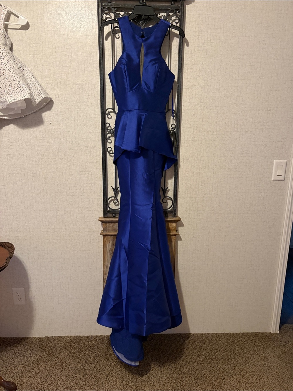 Royal Blue Halter Peplum Mermaid Evening Gown